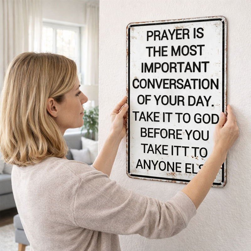 "First Conversation" Spiritual Wall Sign 🙏 — A Timeless Reminder to Seek Peace First