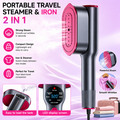 💥 LAST DAY 50% OFF - BUY 1 GET 1 FREE💥 QuickEase 2-in-1 Portable Travel Steamer & Iron – Handheld Clothes Steamer