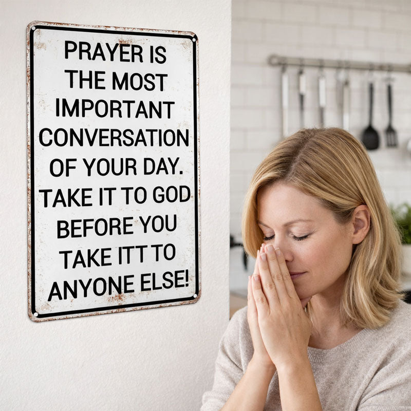 "First Conversation" Spiritual Wall Sign 🙏 — A Timeless Reminder to Seek Peace First