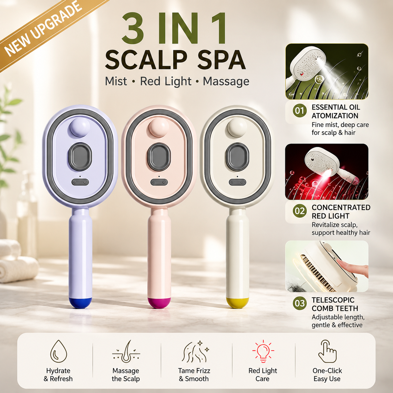 🔥 LAST DAY SALE 50% OFF 🔥 HYDRA 3-in-1 Electric Spray Air Cushion Massage Comb