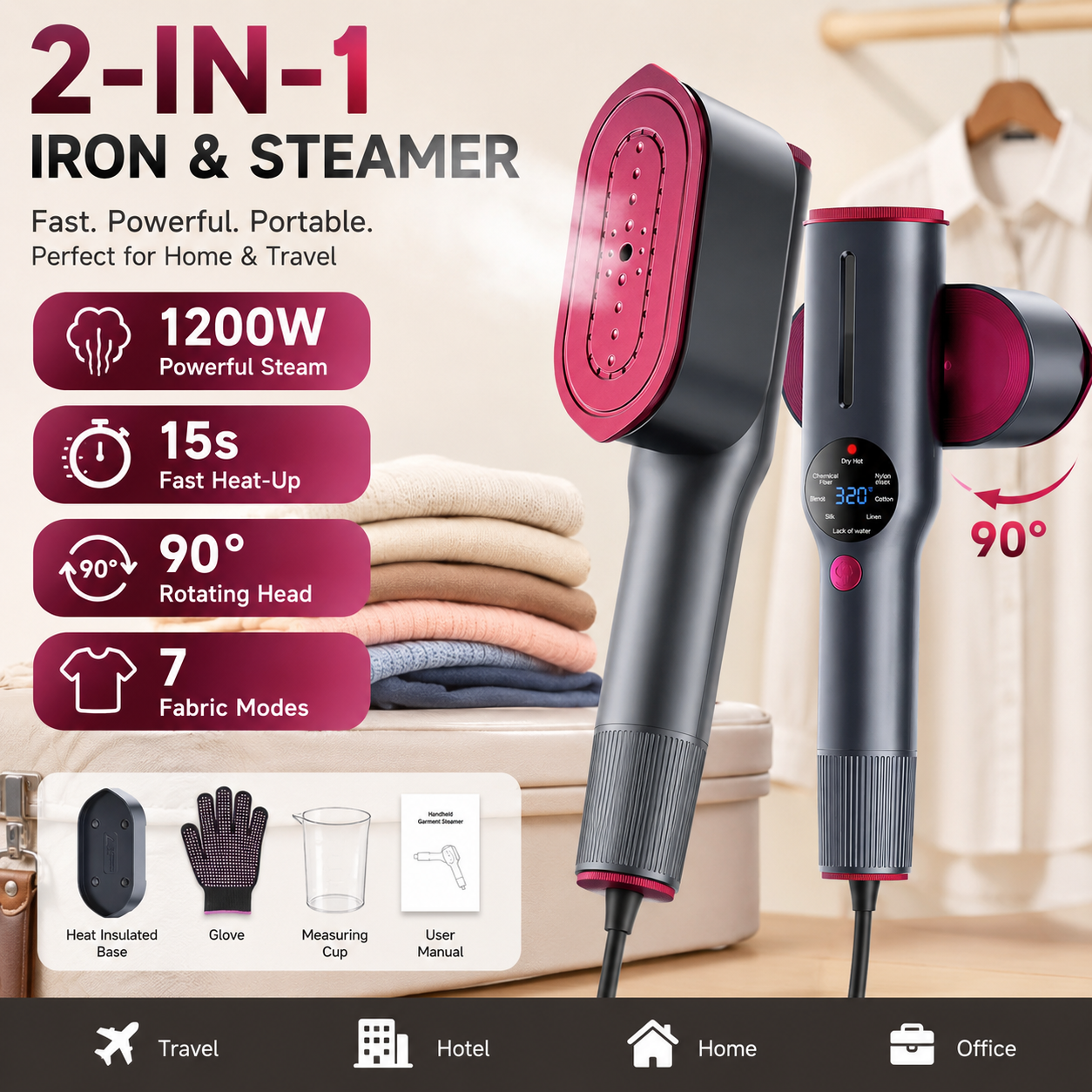 💥 LAST DAY 50% OFF - BUY 1 GET 1 FREE💥 QuickEase 2-in-1 Portable Travel Steamer & Iron – Handheld Clothes Steamer