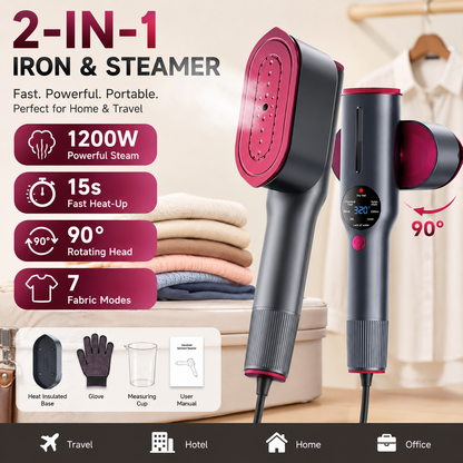 💥 LAST DAY 50% OFF - BUY 1 GET 1 FREE💥 QuickEase 2-in-1 Portable Travel Steamer & Iron – Handheld Clothes Steamer